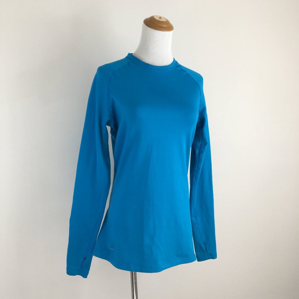 NIKE PRO Combat Dri Fit Blue Fleece Lined Compression Active Wear Shirt